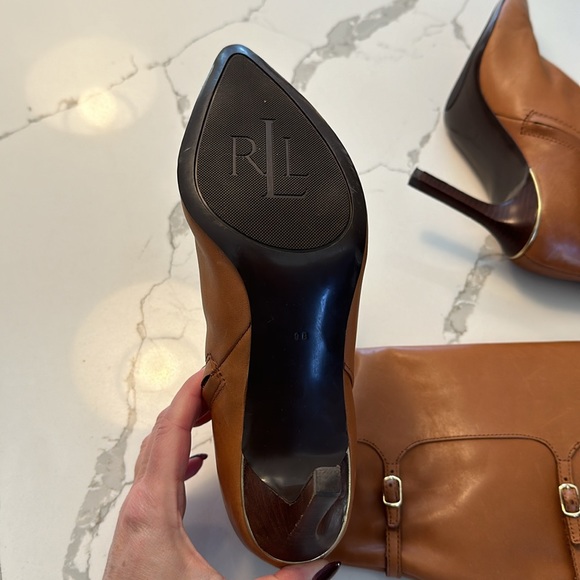 Ralph Lauren Vallerie Camel Leather Pointy Toe Boot - Picture 4 of 8
